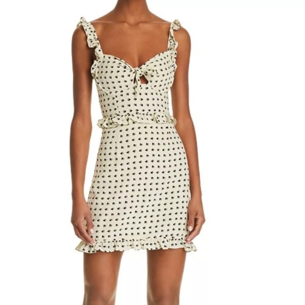 For Love & Lemons Sweetheart Tie Front Mini Dress In Creme